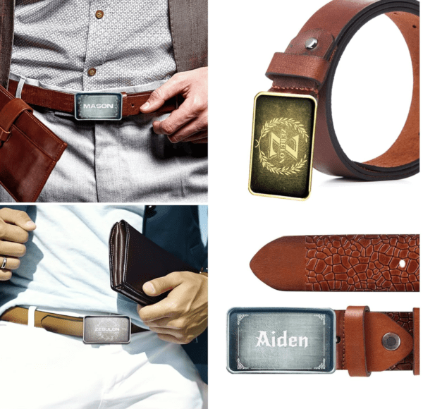 A collage of different types of leather belts.